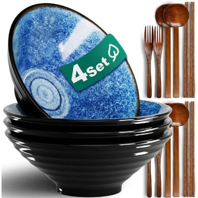 Vendos85 Lot de 4 bols ramen 1200 ml – céramique et ustensiles - Publicité Vendos85 Lot de 4 bols ramen 1200 ml – céramique et ustensiles - Publicité