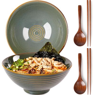 Vendos85 Bol à ramen japonais 1200 ml en céramique artisanale vert mer profond - Publicité Vendos85 Bol à ramen japonais 1200 ml en céramique artisanale vert mer profond - Publicité