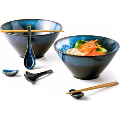 Vendos85 Set 8 pièces bols ramen japonais en céramique bleu - Publicité Vendos85 Set 8 pièces bols ramen japonais en céramique bleu - Publicité
