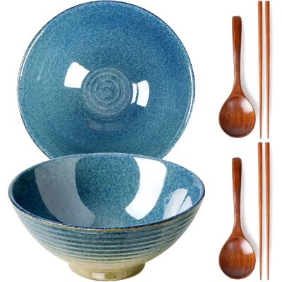 Vendos85 Bol à ramen japonais 1200 ml en céramique artisanale bleu glacé - Publicité Vendos85 Bol à ramen japonais 1200 ml en céramique artisanale bleu glacé - Publicité
