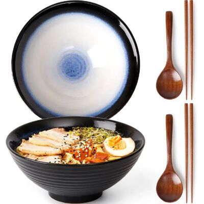 Vendos85 Bol à ramen japonais 1200 ml en céramique artisanale bleu lune - Publicité Vendos85 Bol à ramen japonais 1200 ml en céramique artisanale bleu lune - Publicité