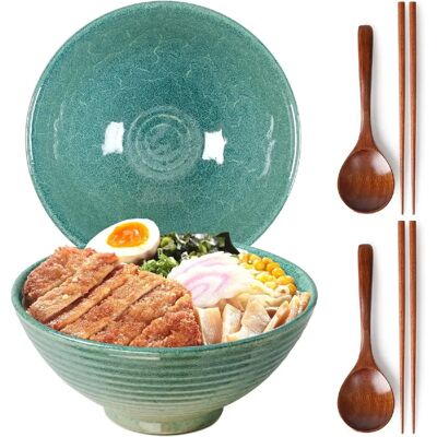 Vendos85 Bol à ramen japonais 1200 ml en céramique artisanale vert glacé - Publicité Vendos85 Bol à ramen japonais 1200 ml en céramique artisanale vert glacé - Publicité