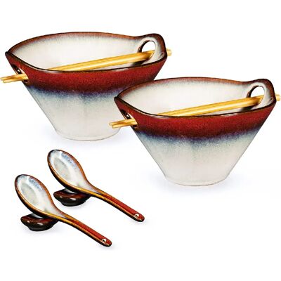 Vendos85 Ensemble japonais 8 pcs – Bols à ramen en céramique rouge - Publicité Vendos85 Ensemble japonais 8 pcs – Bols à ramen en céramique rouge - Publicité