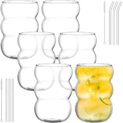 Vendos85 Ensemble 6 Verres Cannelés 550 ml avec Pailles - Publicité Vendos85 Ensemble 6 Verres Cannelés 550 ml avec Pailles - Publicité