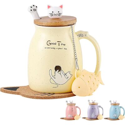 Vendos85 Mug Chat en Céramique Mignon pour Café et Thé 350 ml jaune - Publicité Vendos85 Mug Chat en Céramique Mignon pour Café et Thé 350 ml jaune - Publicité
