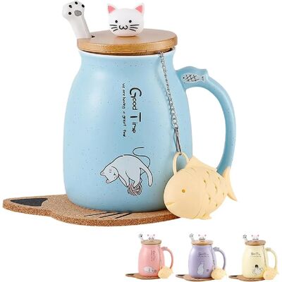 Vendos85 Mug Chat en Céramique Mignon pour Café et Thé 350 ml bleu - Publicité Vendos85 Mug Chat en Céramique Mignon pour Café et Thé 350 ml bleu - Publicité