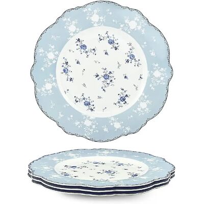 Vendos85 Lot de 4 assiettes plates en porcelaine fleurs bleues 27,5?cm - Publicité Vendos85 Lot de 4 assiettes plates en porcelaine fleurs bleues 27,5?cm - Publicité