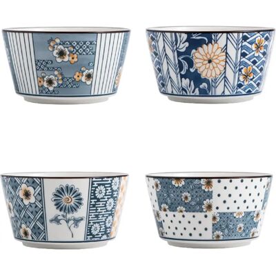 Vendos85 Lot de 4 bols en céramique bleu et blanc – motifs floraux - Publicité Vendos85 Lot de 4 bols en céramique bleu et blanc – motifs floraux - Publicité