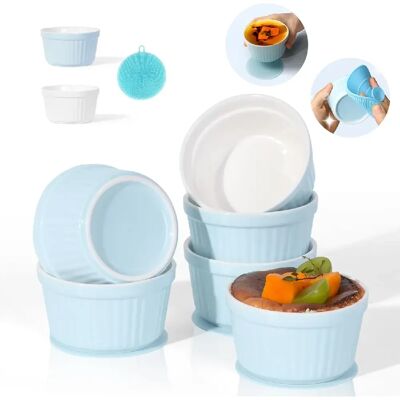 Vendos85 Lot de 6 Ramequins Crème Brûlée en Céramique avec Dessous Silicone - Publicité Vendos85 Lot de 6 Ramequins Crème Brûlée en Céramique avec Dessous Silicone - Publicité