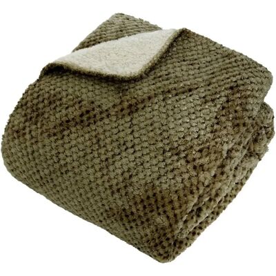 ATMOSPHERA Plaid Sherpa en Flanelle Lyno 130x170cm Vert Kaki - Publicité ATMOSPHERA Plaid Sherpa en Flanelle Lyno 130x170cm Vert Kaki - Publicité