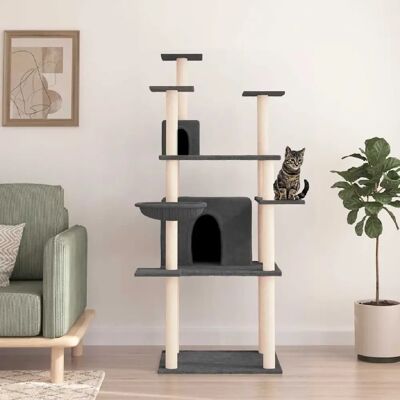 vidaXL Arbre à chat avec poteaux en sisal 166 cm - gris foncé - Publicité vidaXL Arbre à chat avec poteaux en sisal 166 cm - gris foncé - Publicité