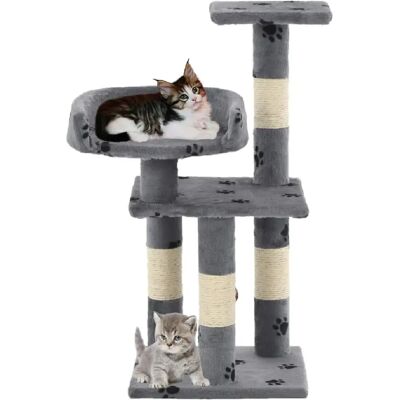 Helloshop26 Arbre à chat - Gris avec empreintes - 65cm - Publicité Helloshop26 Arbre à chat - Gris avec empreintes - 65cm - Publicité