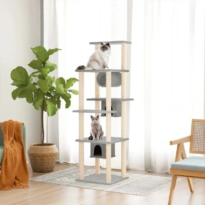 Arbre à chat gris clair en sisal - vidaXL - Publicité Arbre à chat gris clair en sisal - vidaXL - Publicité