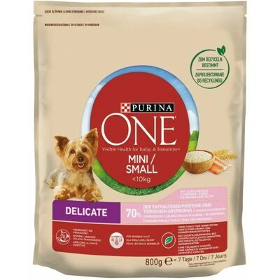 Purina One Mini/Small Sensitive Saumon 800 g - Nourriture pour chiens - Publicité Purina One Mini/Small Sensitive Saumon 800 g - Nourriture pour chiens - Publicité