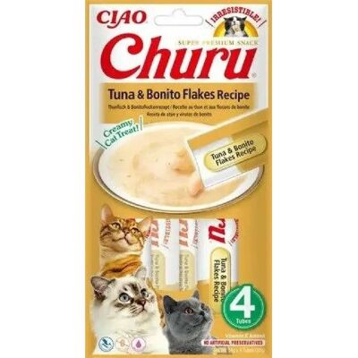 Churu - Tuna and Bonito Flakes Recipe Puree - 4 x 14g - Cat - Puree - Publicité Churu - Tuna and Bonito Flakes Recipe Puree - 4 x 14g - Cat - Puree - Publicité