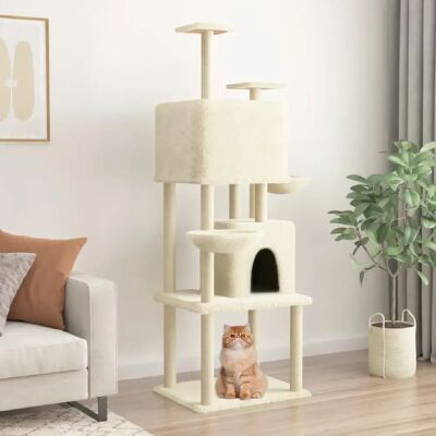 vidaXL Arbre à chat avec poteaux à gratter en sisal et 2 paniers 180 cm - crème (172031) - Publicité vidaXL Arbre à chat avec poteaux à gratter en sisal et 2 paniers 180 cm - crème (172031) - Publicité