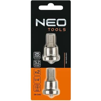 Lot de deux embouts de visseuse placo 1/4 NEO TOOLS 06-040 - Publicité Lot de deux embouts de visseuse placo 1/4 NEO TOOLS 06-040 - Publicité