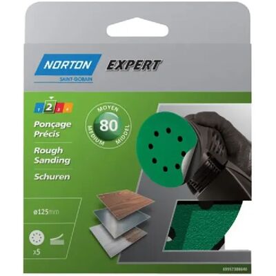 Disques Norton Auto-agrippants 125mm Grain 80 - 5 Pièces - Publicité Disques Norton Auto-agrippants 125mm Grain 80 - 5 Pièces - Publicité