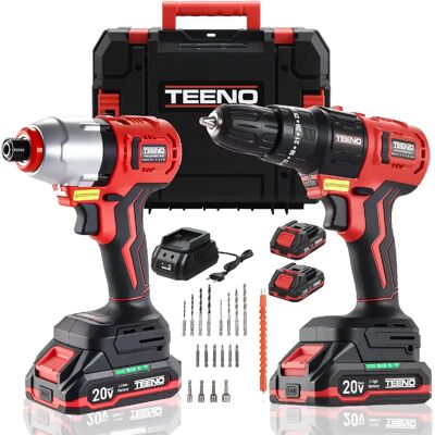 TEENO Ensemble d'outils électriques sans fil 20 V, perceuse à percussion 1450 tr/min et clé - Publicité TEENO Ensemble d'outils électriques sans fil 20 V, perceuse à percussion 1450 tr/min et clé - Publicité