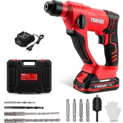 TEENO Marteau perforateur sans fil 20V SDS-Plus, F14 mm, pour béton, 1000 tr/min, éclairage - Publicité TEENO Marteau perforateur sans fil 20V SDS-Plus, F14 mm, pour béton, 1000 tr/min, éclairage - Publicité