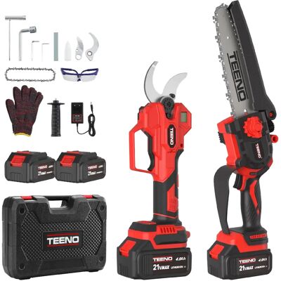 TEENO Ensemble d'outils de jardinage 2 en 1 : mini-scie sans fil de 6 pouces + sécateur - Publicité TEENO Ensemble d'outils de jardinage 2 en 1 : mini-scie sans fil de 6 pouces + sécateur - Publicité