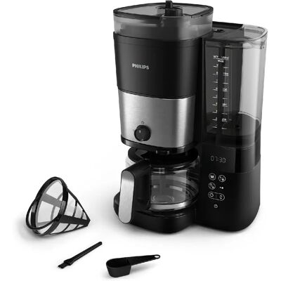 Philips Cafetière filtre 1,25 L programmable avec broyeur intégré - Publicité Philips Cafetière filtre 1,25 L programmable avec broyeur intégré - Publicité