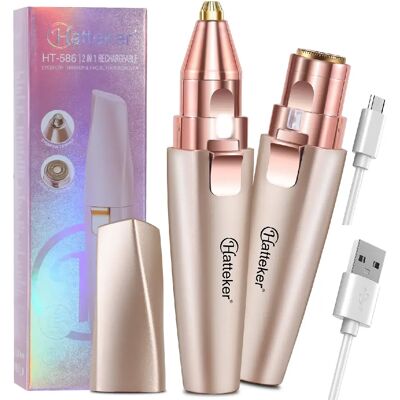 Épilateur, Épilateur Facial, Tondeuse Sourcils HATTEKER, 2-en-1 Wet & Dry, Doré - Publicité Épilateur, Épilateur Facial, Tondeuse Sourcils HATTEKER, 2-en-1 Wet & Dry, Doré - Publicité
