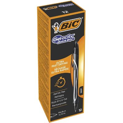 BIC Gel-ocity Stylos Rétractables - Noir (12) - Publicité BIC Gel-ocity Stylos Rétractables - Noir (12) - Publicité