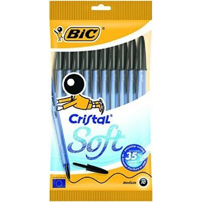Bic Cristal Soft - Noir - Pochette de 10 - Publicité Bic Cristal Soft - Noir - Pochette de 10 - Publicité