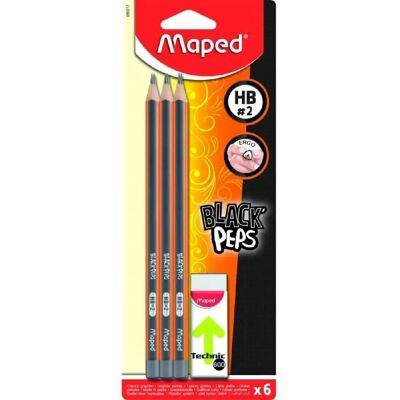 Maped 6 Crayons Graphite + 1 Gomme - Publicité Maped 6 Crayons Graphite + 1 Gomme - Publicité