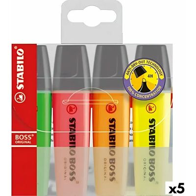 Stabilo Boss - Marqueurs fluorescents multicolores - 5 unités - Publicité Stabilo Boss - Marqueurs fluorescents multicolores - 5 unités - Publicité