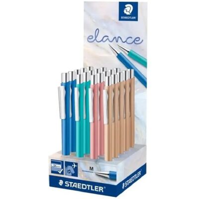 Staedtler Elance présentoir 20 stylos rétractables, encre bleue, pointe M, assortis - Publicité Staedtler Elance présentoir 20 stylos rétractables, encre bleue, pointe M, assortis - Publicité