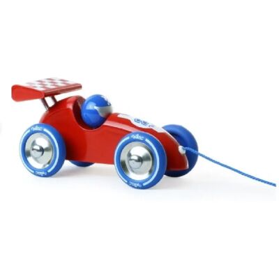 Vilac voiture de course à tirer - rouge bleu - Publicité Vilac voiture de course à tirer - rouge bleu - Publicité