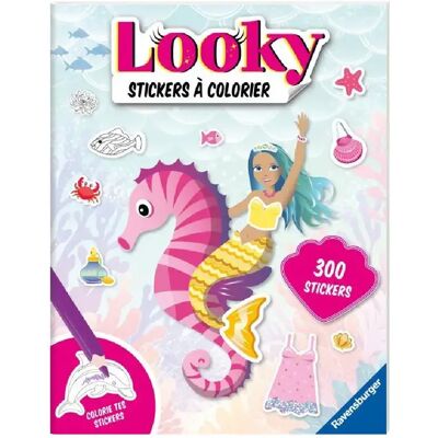 Ravensburger Looky - Livre autocollants à colorier sirènes - Rose - Publicité Ravensburger Looky - Livre autocollants à colorier sirènes - Rose - Publicité