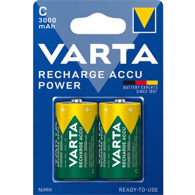 Piles rechargeables Ni-MH Accu Power 2x1,2 V LR14 3000 mAh VARTA 56714101402 - Publicité Piles rechargeables Ni-MH Accu Power 2x1,2 V LR14 3000 mAh VARTA 56714101402 - Publicité