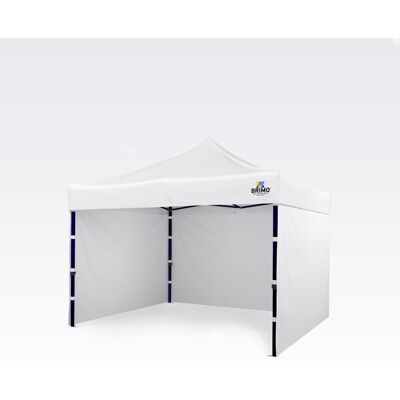 BRIMO Tonnelle 3x3 m Armature en acier avec 3 parois : tente de travail pour artisans - avec 3 cotés - Blanc 70% polyester, 30% PVC - Publicité BRIMO Tonnelle 3x3 m Armature en acier avec 3 parois : tente de travail pour artisans - avec 3 cotés - Blanc 70% polyester, 30% PVC - Publicité