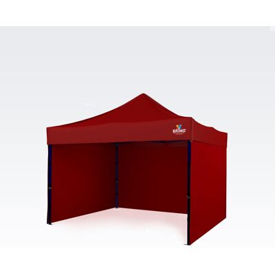 BRIMO Tonnelle 3x3 m Armature en acier avec 3 parois : tente de travail pour artisans - avec 3 cotés - Rouge 70% polyester, 30% PVC - Publicité BRIMO Tonnelle 3x3 m Armature en acier avec 3 parois : tente de travail pour artisans - avec 3 cotés - Rouge 70% polyester, 30% PVC - Publicité