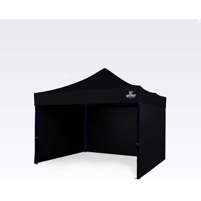 BRIMO Tonnelle 3x3 m Armature en acier avec 3 parois : tente de travail pour artisans - avec 3 cotés - Noir 70% polyester, 30% PVC - Publicité BRIMO Tonnelle 3x3 m Armature en acier avec 3 parois : tente de travail pour artisans - avec 3 cotés - Noir 70% polyester, 30% PVC - Publicité