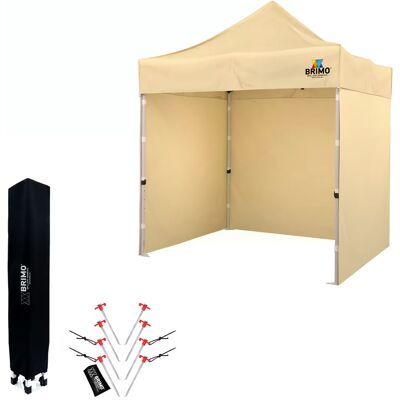 BRIMO Tente pliante à armature en ciseaux 2x2 m Acier Installation professionnelle Montée en 45 s. - avec 3 cotés - Beige 70% polyester, 30% PVC - Publicité BRIMO Tente pliante à armature en ciseaux 2x2 m Acier Installation professionnelle Montée en 45 s. - avec 3 cotés - Beige 70% polyester, 30% PVC - Publicité