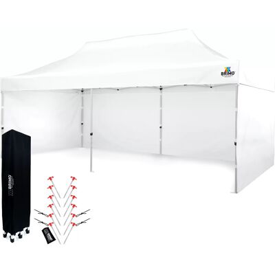 BRIMO Tente de fête 3x6m à structure en acier (3 murs) - Toile 330g/m² - avec 3 cotés - Blanc 70% polyester, 30% PVC - Publicité BRIMO Tente de fête 3x6m à structure en acier (3 murs) - Toile 330g/m² - avec 3 cotés - Blanc 70% polyester, 30% PVC - Publicité
