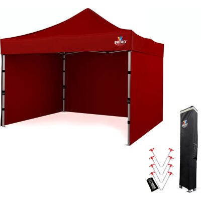 BRIMO Tente de fête premium 3x3 m Aluminium Durabilité maximale - avec 3 cotés - Rouge 70% polyester, 30% PVC - Publicité BRIMO Tente de fête premium 3x3 m Aluminium Durabilité maximale - avec 3 cotés - Rouge 70% polyester, 30% PVC - Publicité