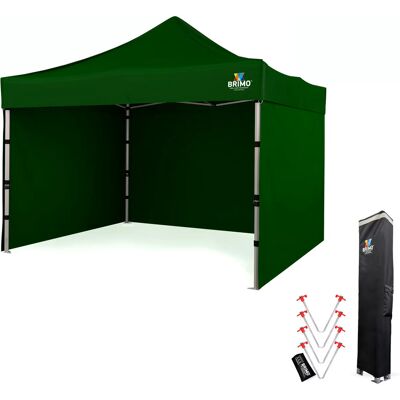 BRIMO Tente de fête premium 3x3 m Aluminium Durabilité maximale - avec 3 cotés - Vert 70% polyester, 30% PVC - Publicité BRIMO Tente de fête premium 3x3 m Aluminium Durabilité maximale - avec 3 cotés - Vert 70% polyester, 30% PVC - Publicité