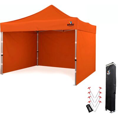BRIMO Tente de fête premium 3x3 m Aluminium Durabilité maximale - avec 3 cotés - Orange 70% polyester, 30% PVC - Publicité BRIMO Tente de fête premium 3x3 m Aluminium Durabilité maximale - avec 3 cotés - Orange 70% polyester, 30% PVC - Publicité