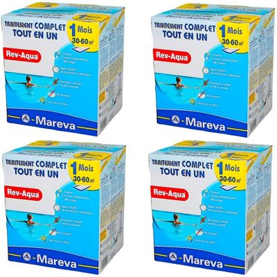 Pack 4 mois traitement Mareva REV-AQUA 4 en 1 piscine 30 à 60m³ - Publicité Pack 4 mois traitement Mareva REV-AQUA 4 en 1 piscine 30 à 60m³ - Publicité