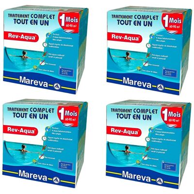 Pack 4 mois traitement Mareva REV-AQUA 4 en 1 piscine 60 à 90m³ - Publicité Pack 4 mois traitement Mareva REV-AQUA 4 en 1 piscine 60 à 90m³ - Publicité