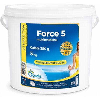 Traitement piscine OCEDIS désinfectant multifonction piscine FORCE 5 galets 250gr seau 5kg - Publicité Traitement piscine OCEDIS désinfectant multifonction piscine FORCE 5 galets 250gr seau 5kg - Publicité
