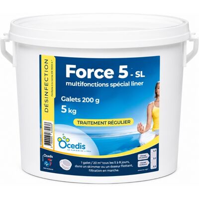 Traitement piscine OCEDIS désinfectant spécial piscine liner FORCE 5 galets 200gr seau 5kg - Publicité Traitement piscine OCEDIS désinfectant spécial piscine liner FORCE 5 galets 200gr seau 5kg - Publicité
