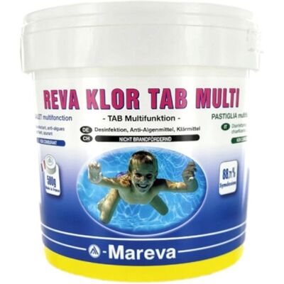 Désinfectant piscine Mareva REVA-KLOR Tab Multi galets 500g seau 5kg - Publicité Désinfectant piscine Mareva REVA-KLOR Tab Multi galets 500g seau 5kg - Publicité