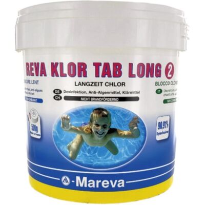 Traitement Mareva REVA KLOR TAB LONG galet désinfectant 500g seau 10kg - Publicité Traitement Mareva REVA KLOR TAB LONG galet désinfectant 500g seau 10kg - Publicité