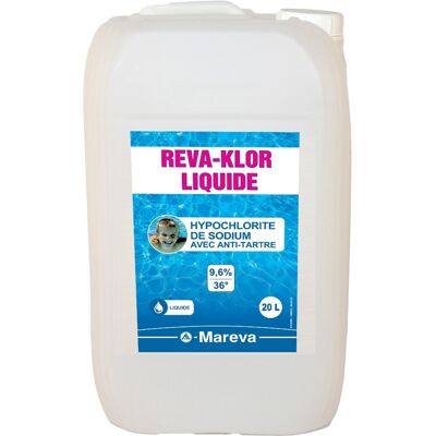 Traitement piscine Mareva REVA KLOR 20L Hypochlorite de Sodium Chlore Liquide avec anti-tartre - Publicité Traitement piscine Mareva REVA KLOR 20L Hypochlorite de Sodium Chlore Liquide avec anti-tartre - Publicité